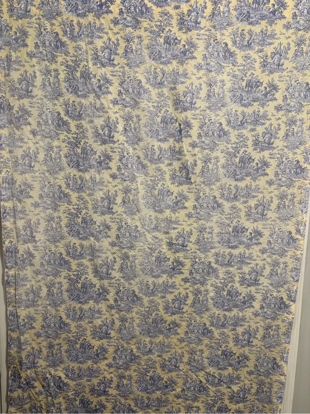 Waverly Blue Toile Curtain Panel on Pale Yellow background (4 panels available)